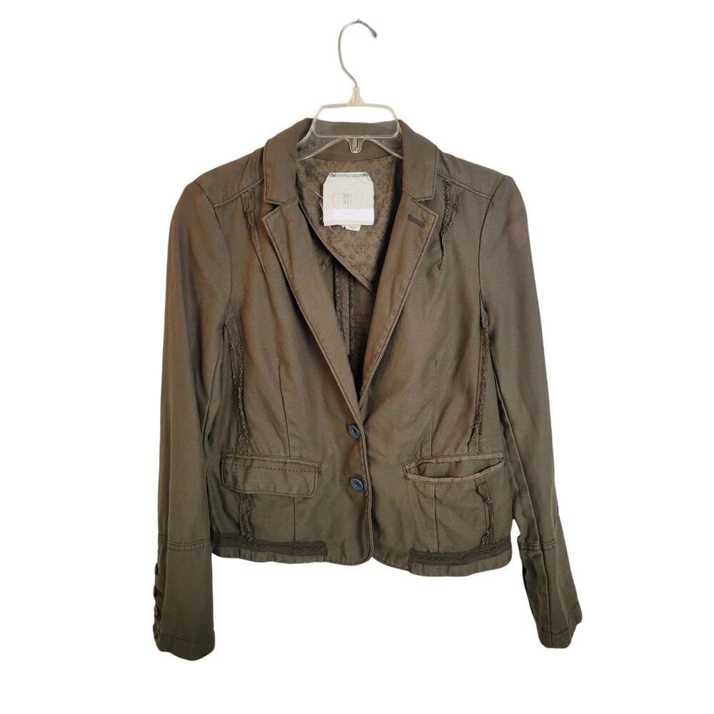 Hei Hei Delaine Brownish Green‎ Pockets Button Up Blazer Jacket Women's Size 4